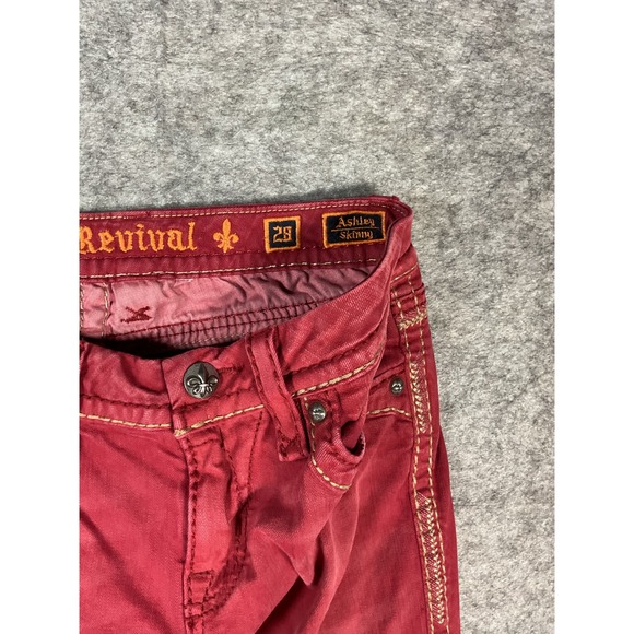 Rock Revival Ashley Skinny Red Jeans Women Size 28 Embellished Pockets - Picture 3 of 5